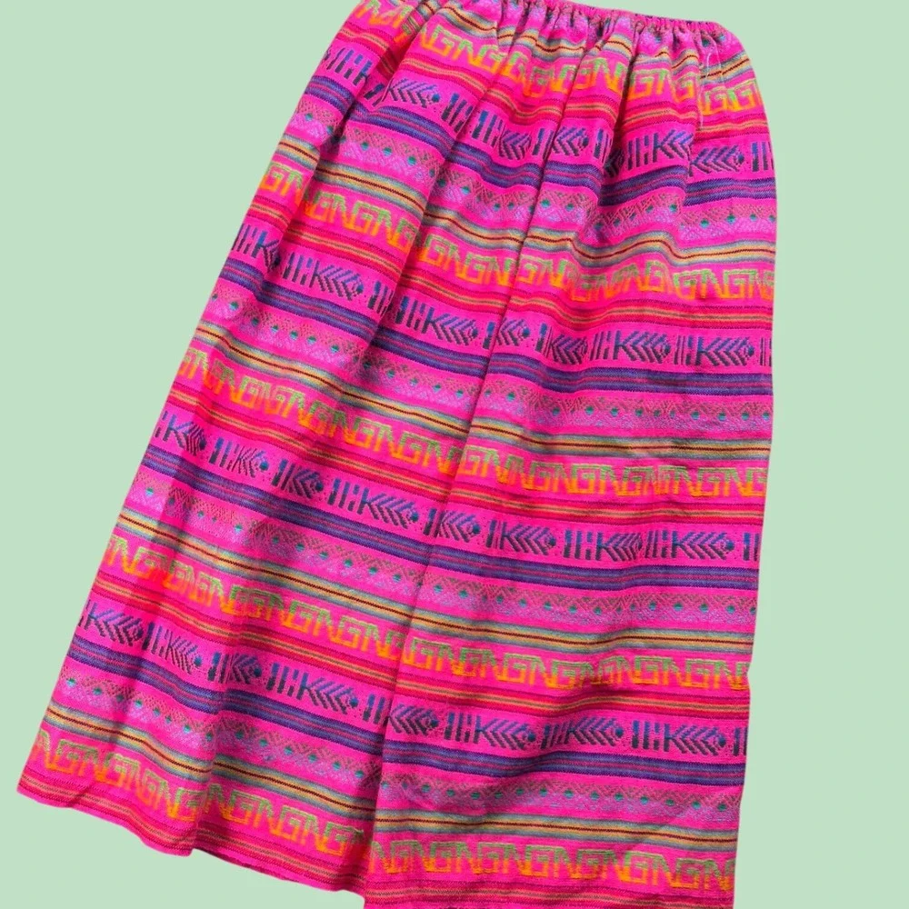 Vintage D'Classicos Striped Skirt Women 12‎ Mexican Folk Boho Pink Elastic Waist